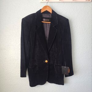 DANA BROOKE Suede Leather Classic Black Blazer Jacket and Notched Lapels